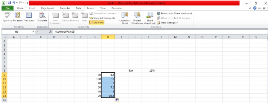 calculating all percentage value